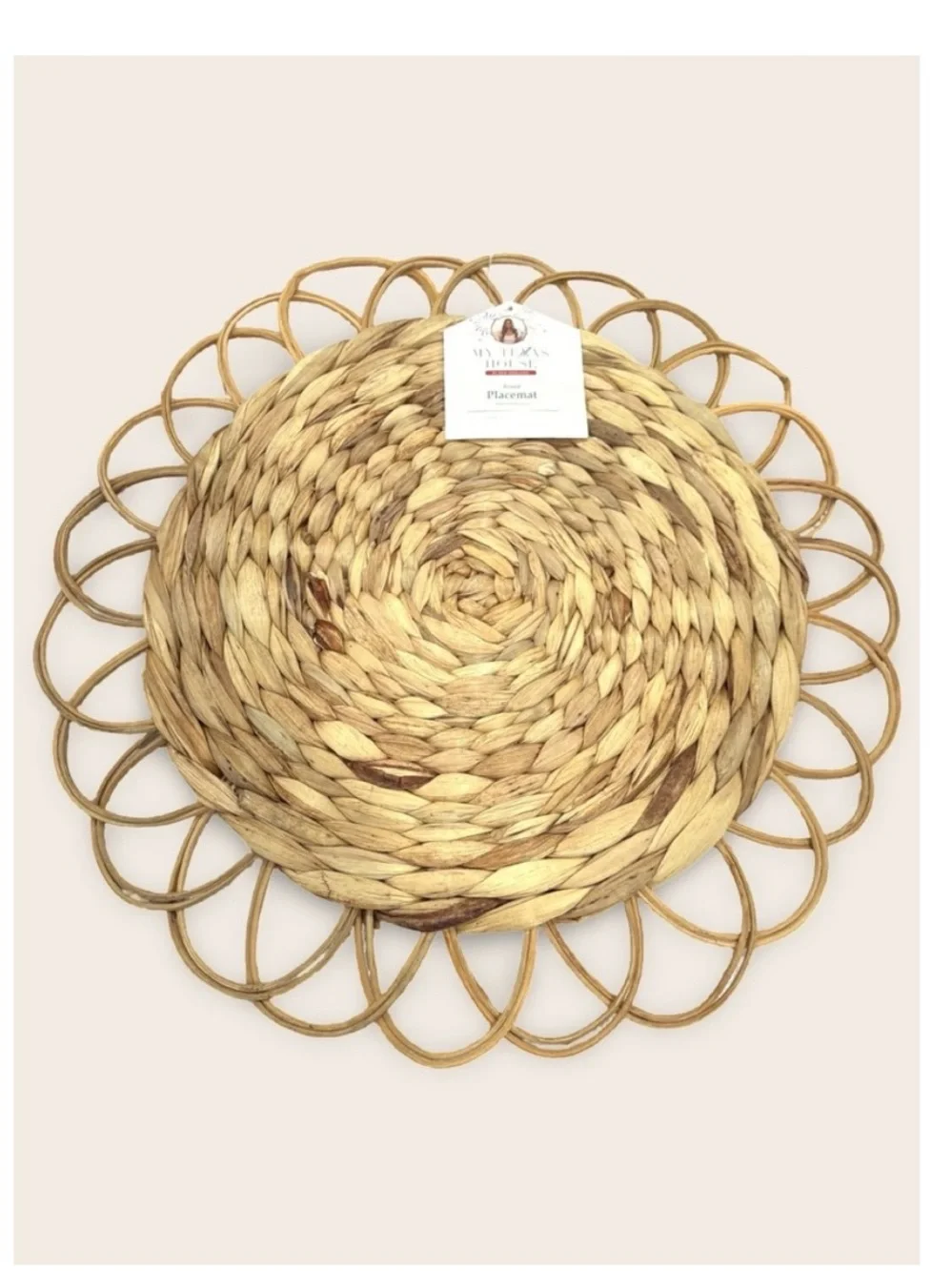 Round Rattan Table Placemat, Brown, 15